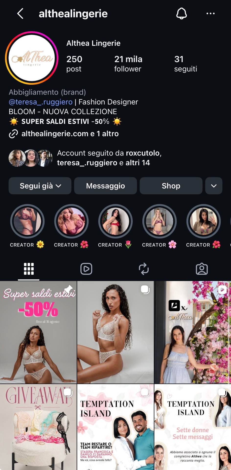 Campagna di Althea Lingerie, brand e-commerce sviluppato da ADS HUB
